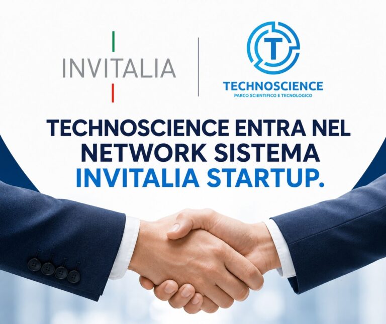 Technoscience in the Sistema Invitalia Startup Network Invitalia and Technoscience logos with a handshake marking Technoscience’s entry into the Sistema Invitalia Startup network